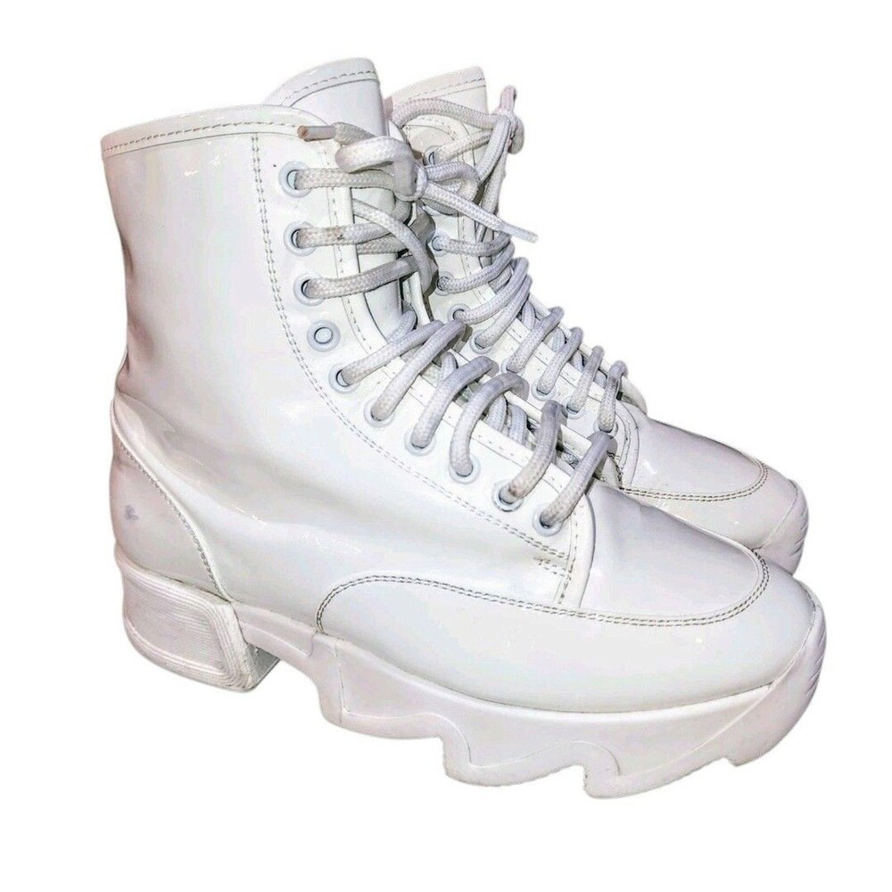 Iri Arom Sz 6.5 White Patent Wavy Sole Harajuku Grunge Anime Ankle Boots Italy